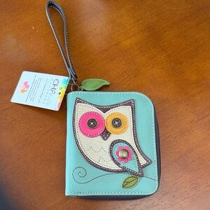 Chala Aqua Owl Wristlet Wallet with Colorful Appliqué